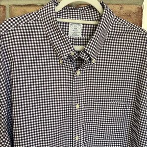 Brooks Brothers Men's Purple and White Gingham Shirt